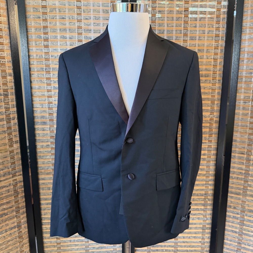 JB Britches Tuxedo Jacket Mens 38S Black Logan Satin Notch Lapel Wool Blazer
